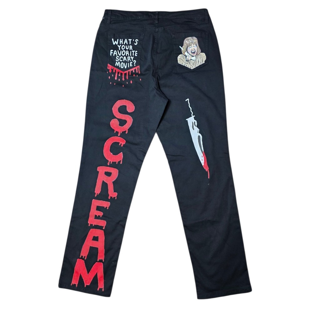 Jones New York Lexington Straight Leg Jeans Scream Movie Hand Painted‎ Sz 16 NWT